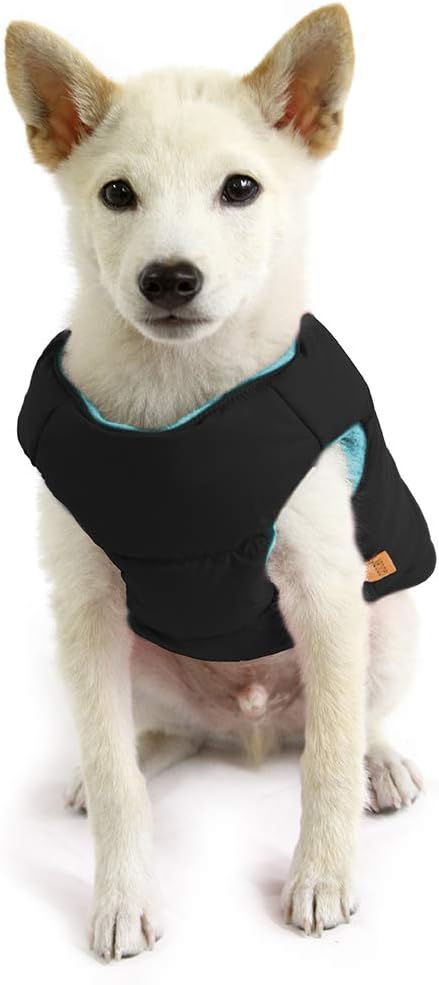 Gooby Gepolsterte Weste für Hunde, solide, schwarz, Grösse M, warme Fleece-Jacke mit Reissverschluss