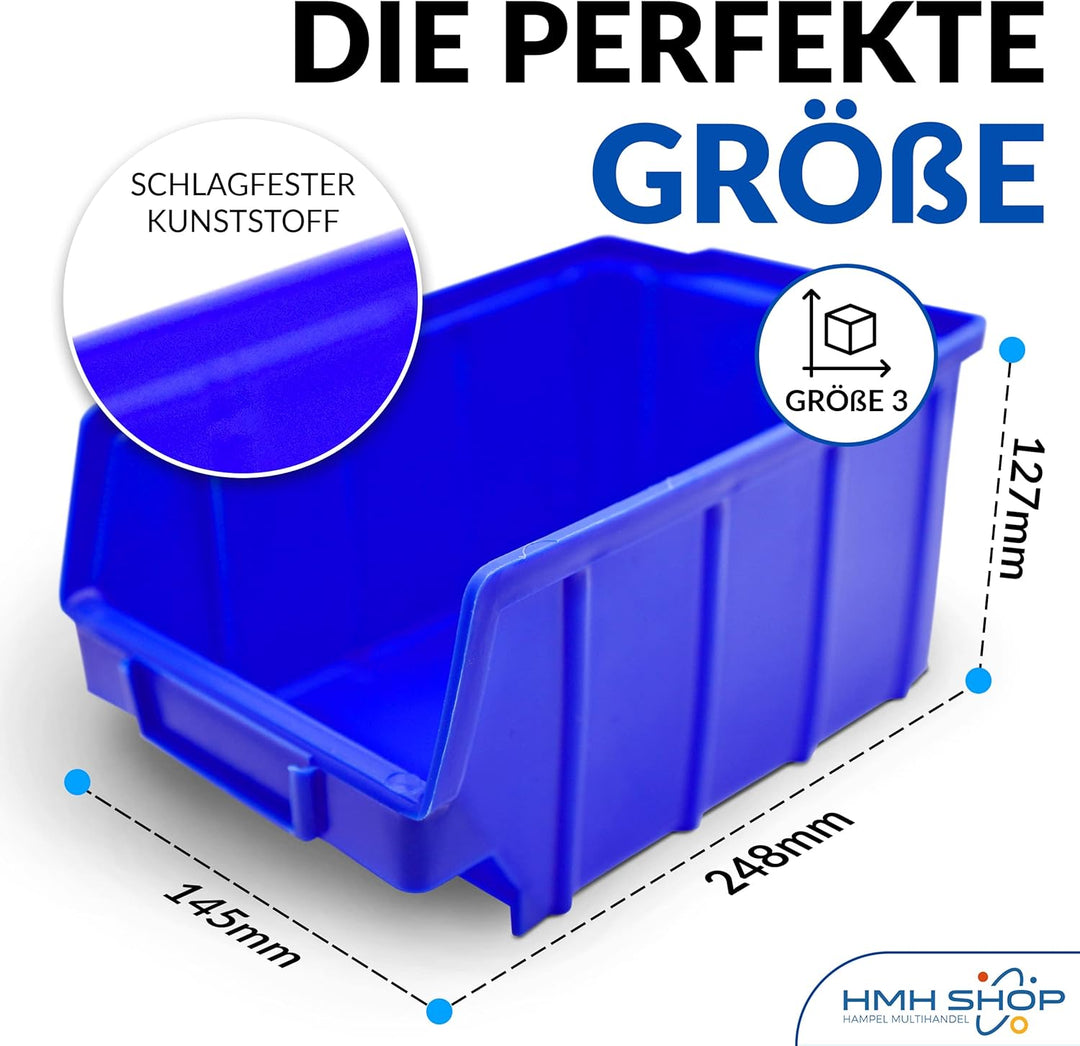 26x Stapelboxen Blau Grösse 3 (BxTxH) 145x248x127mm stapelbar blaue Sichtbox Regalbox Lagerbox Sicht