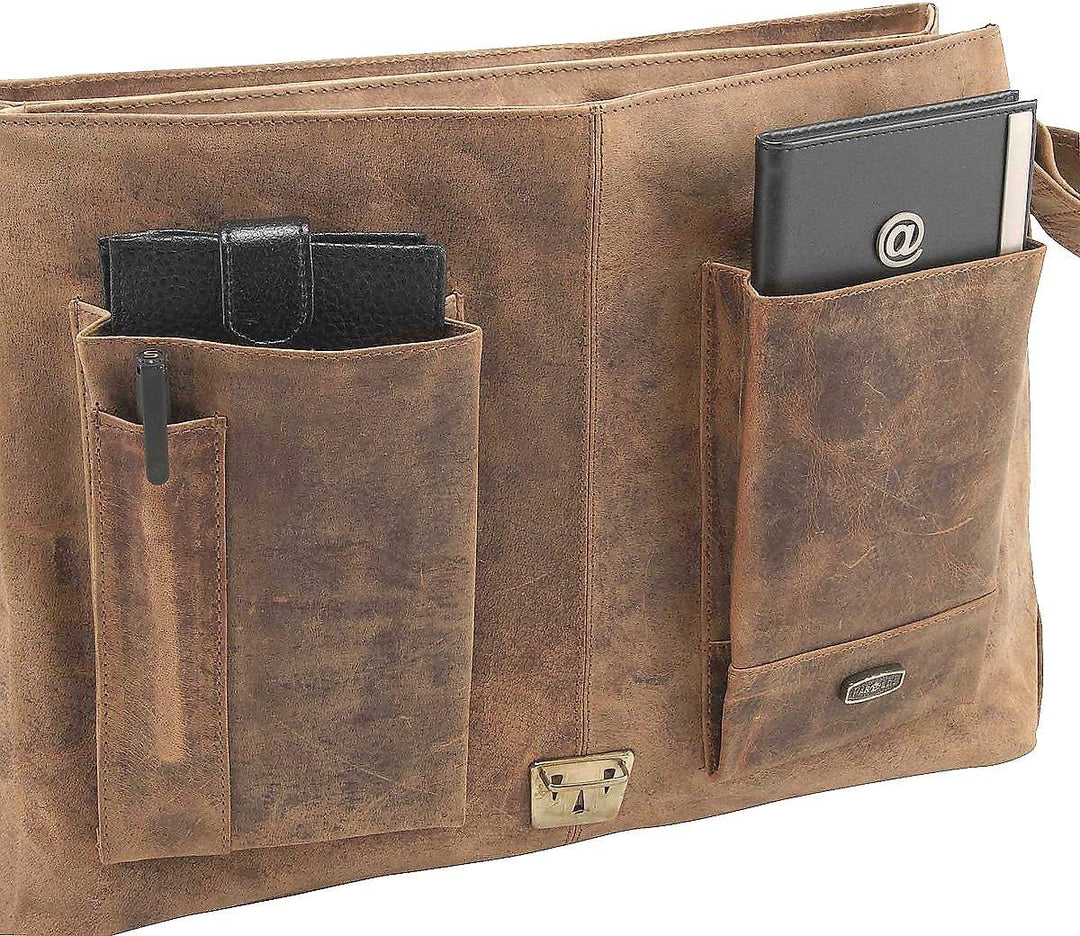 Harold's Kuriertasche 40 x 30 x 10 cm Rind-Leder Messenger Schulter-Tasche 391403 taupe, Taupe