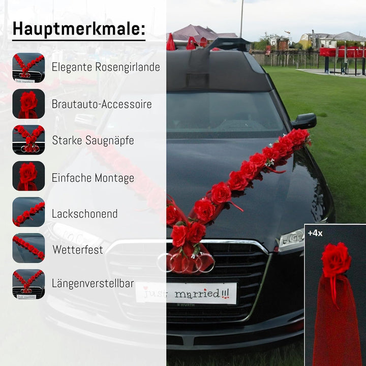 Rosen Girlande Braut Paar Rose Deko Dekoration Autoschmuck Hochzeit Car Auto Wedding ®Auto-schmuck D