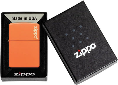 ZIPPO –– Zippo Logo und Flammenmotiv – Orange Matte – Laser Engrave – Sturmfeuerzeug, nachfüllbar, i