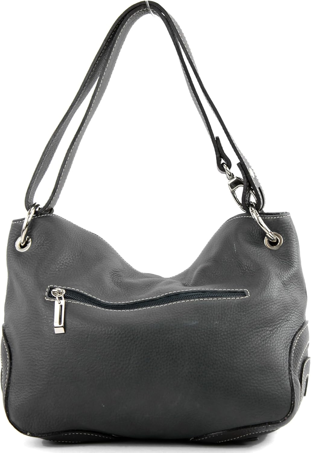modamoda de - T10 - ital. Leder Schultertasche Umhängetasche Dunkelgrau/Dunkelbraun, Dunkelgrau/Dunk