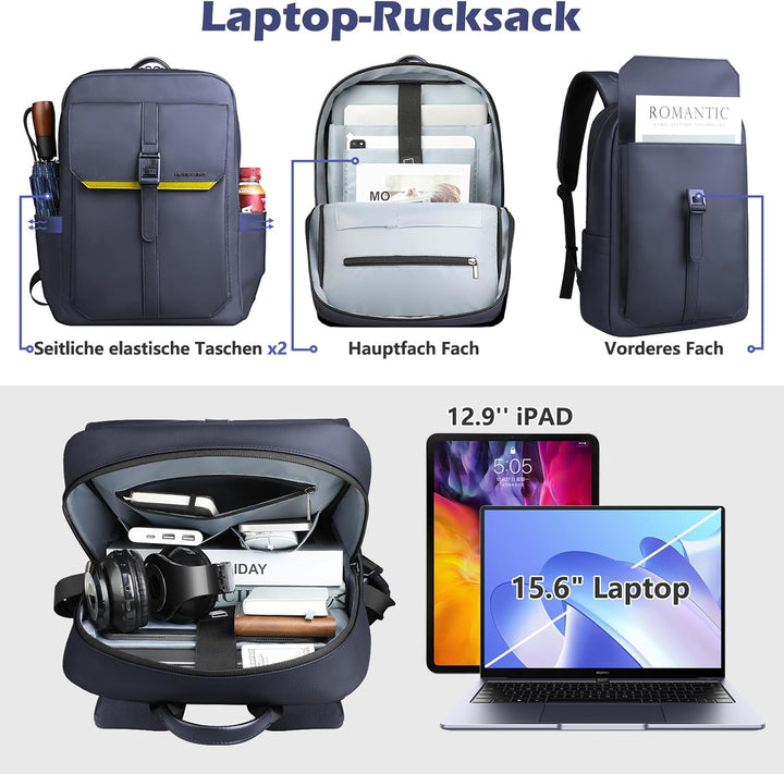 hk Slim Laptop Business Rucksack Herren Damen, rucksack mit 15,6 Zoll laptopfach Wasserdicht, Tagesr