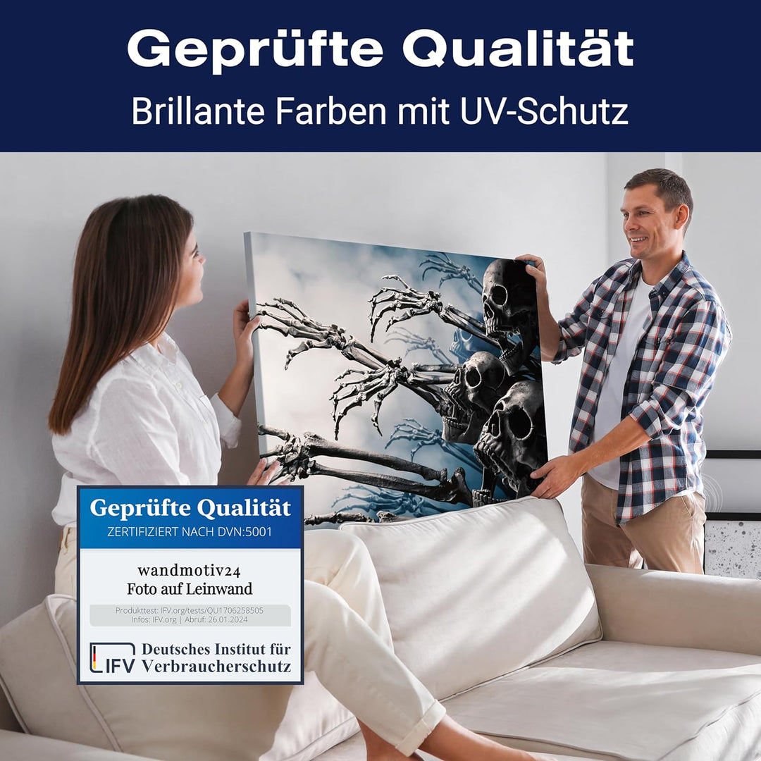 wandmotiv24 Leinwand-Bilder Totenköpfe, Grösse 60x45cm, Querformat, Totenkopf Zombies, Knochen, Arme