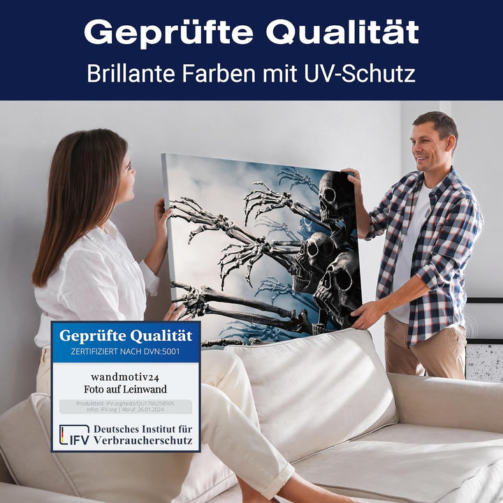 wandmotiv24 Leinwand-Bilder Totenköpfe, Grösse 60x45cm, Querformat, Totenkopf Zombies, Knochen, Arme