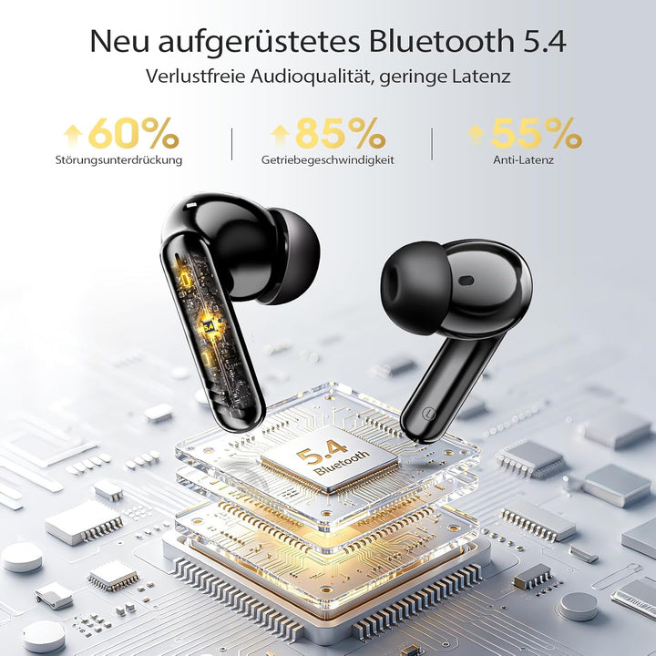 W70 Pro Bluetooth Kopfhörer In-Ear, Bluetooth 5.4 Wireless Earbuds mit HiFi-Sound, Sport Ohrhörer mi