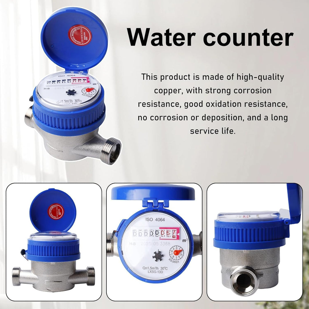 Wasserzähler Garten, 1/2 Zoll Geeicht Kalt Wasseruhr, Zapfhahn Wasserzähler mit Armaturen und Schutz