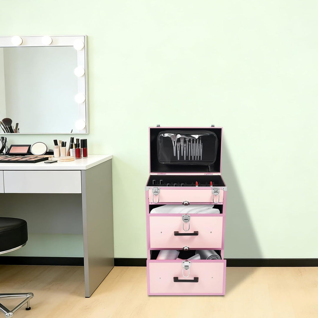 Kosmetikkoffer Trolley, Kosmetikkoffer Schminkkoffer mit 4 Rollen, Friseurkoffer Rollkoffer mit 2 Sc