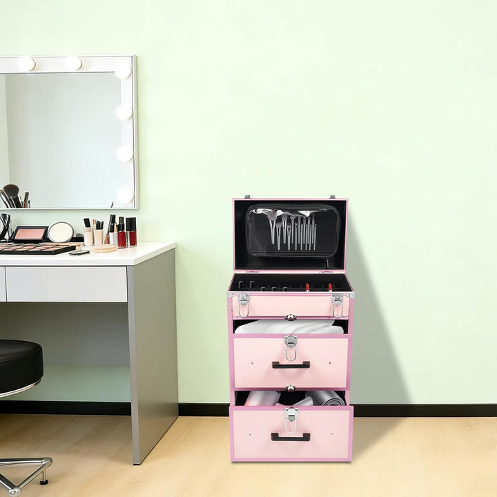 Kosmetikkoffer Trolley, Kosmetikkoffer Schminkkoffer mit 4 Rollen, Friseurkoffer Rollkoffer mit 2 Sc