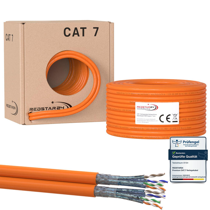 RedStar24 CAT7 Duplex Kabel 50m Verlegekabel Netzwerkkabel CAT 7 Twin LAN Installationskabel SFTP PI