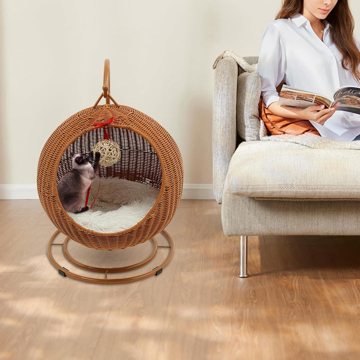 Katzenschaukel - Hängesessel für drinnen, Katzenkorb Gelbbraun | Geeignet für zu Hause oder Tierhand