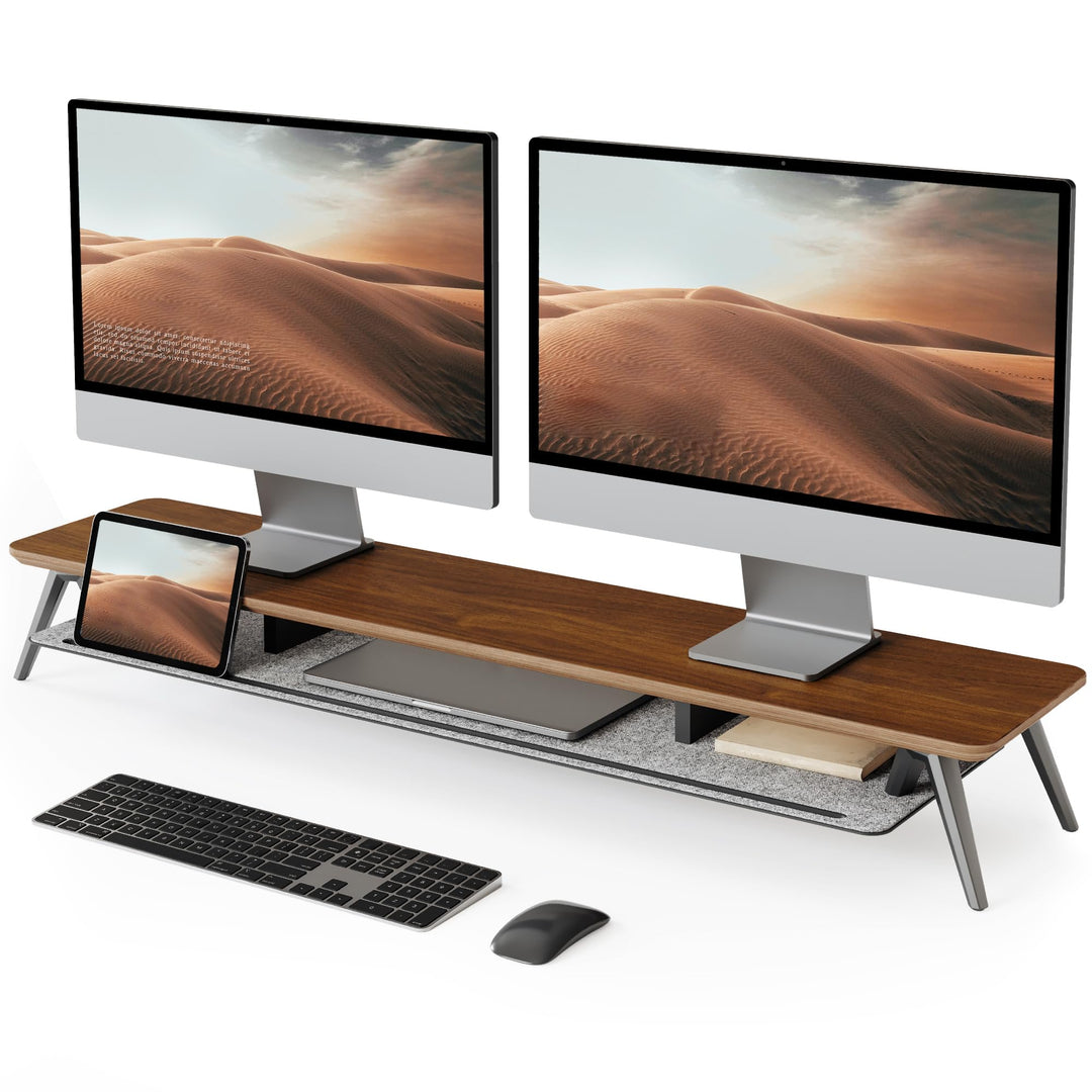 Fenge Monitorständer 108 cm, Massivholz, Doppel-Monitorerhöhung, mit Tablet/Handy/Stifthalter und Or