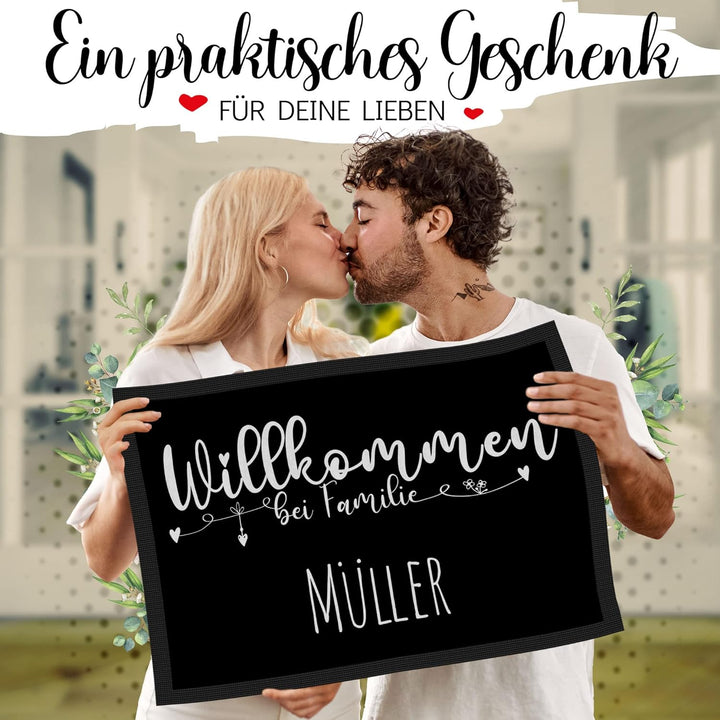 Print Royal Personalisierte Fussmatte eine Zeile Wunschtext - Willkommen Herz - Geschenke zum Einzug