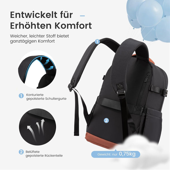 LOVEVOOK Rucksack Damen, 15,6 Zoll Leichter Schulrucksack Teenager mit Laptopfach, Puffer Wasserdich