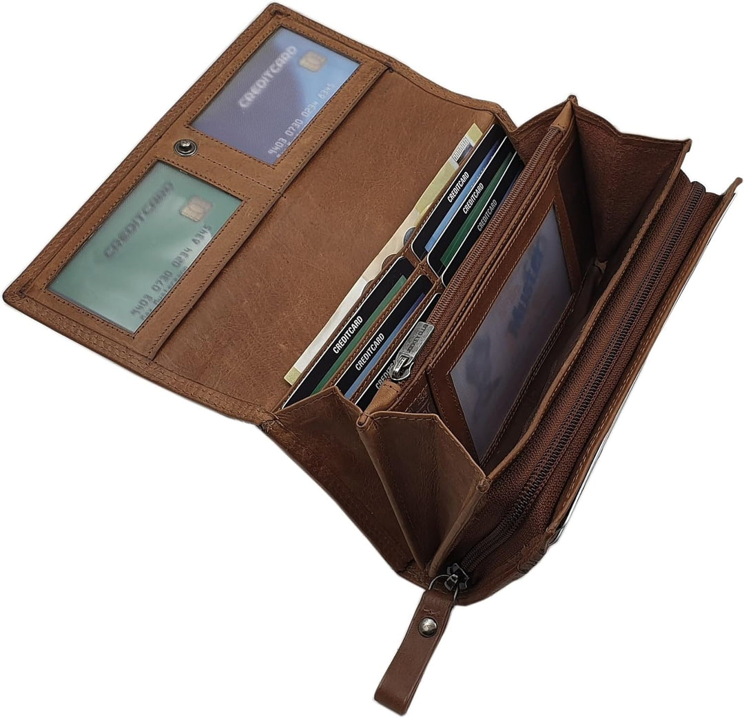 Grosse Rindleder Damen Geldbörse / Geldbeutel / Portemonnaie / Geldtasche mit Schmetterling-Motiv od