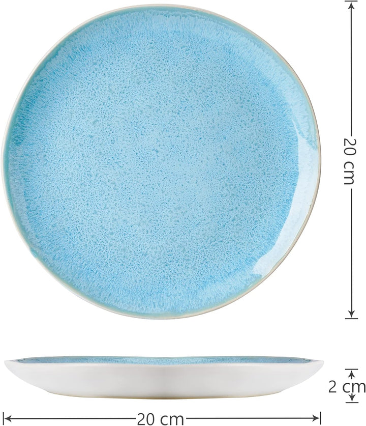 MIAMIO – 6 x 20 cm Teller/Speiseteller Set aus Steingut Keramik Geschirr Set Handmade - Lumera Kolle