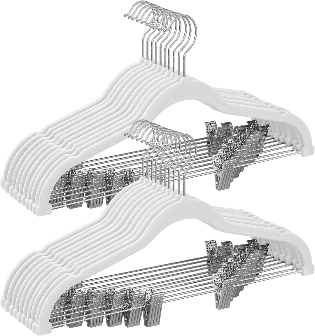 SONGMICS Kleiderbügel Samt, 20er Set, Hosenbügel, 42,5 cm lang, mit verstellbaren Clips, rutschfest,