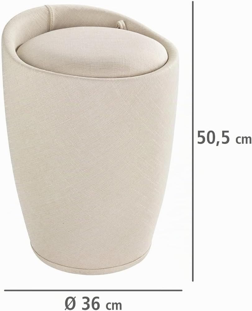WENKO Badhocker Candy Leinen Optik Beige, Hocker mit Stauraum für das Badezimmer und Wohnzimmer, int