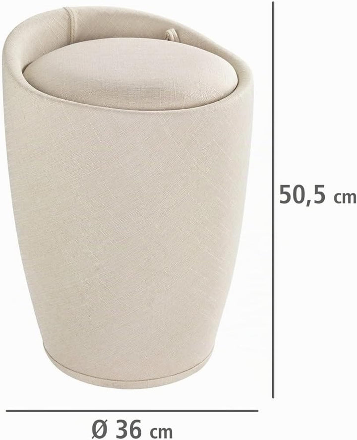 WENKO Badhocker Candy Leinen Optik Beige, Hocker mit Stauraum für das Badezimmer und Wohnzimmer, int