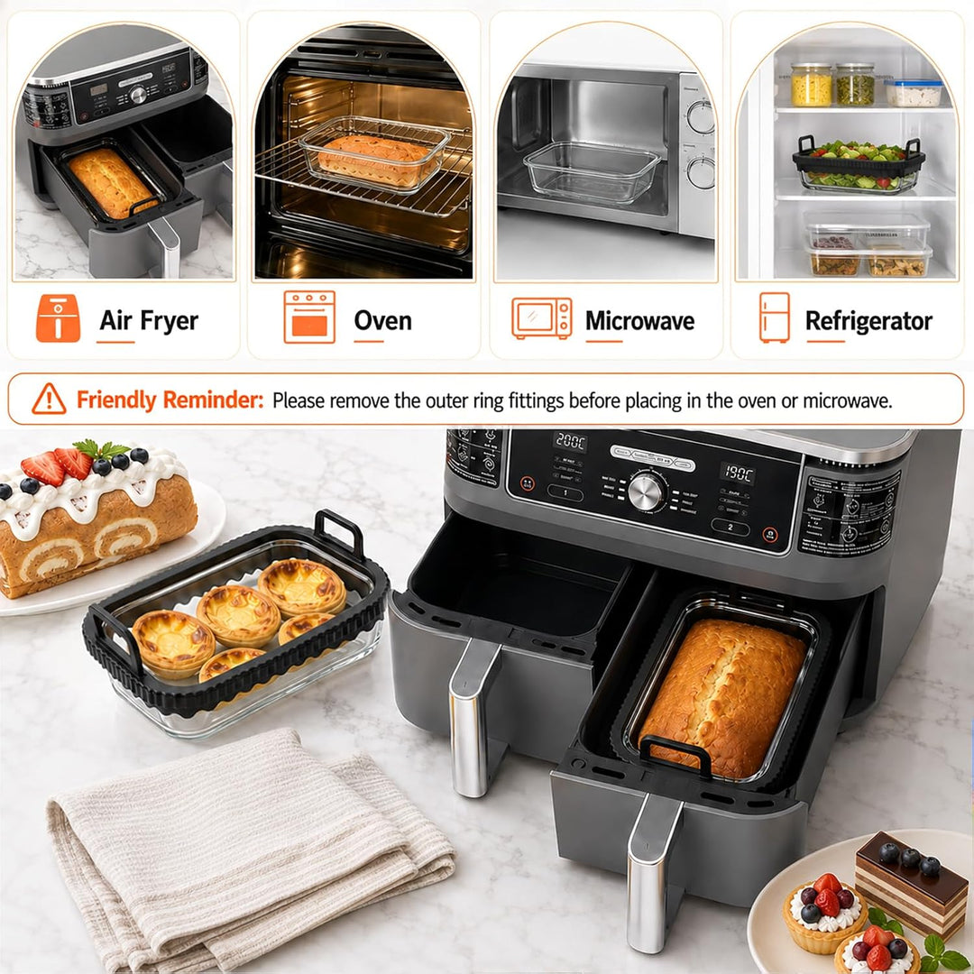 2 Stk Glas Airfryer Zubehör Auflaufform für Heissluftfritteuse Glas Airfryer Glasbehälter Kompatibel