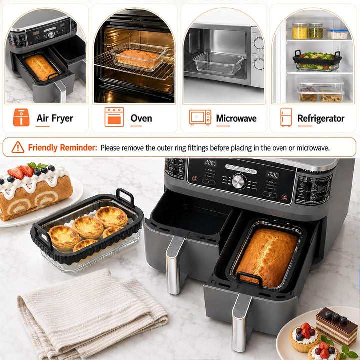 2 Stk Glas Airfryer Zubehör Auflaufform für Heissluftfritteuse Glas Airfryer Glasbehälter Kompatibel