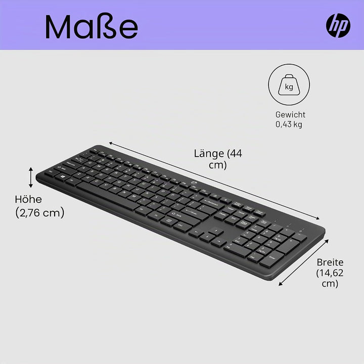HP 230 kabellose Tastatur, leise und komfortable Tastenanschläge, Nummernblock, QWERTY-Layout, kompa