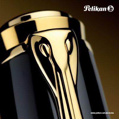 Pelikan Füllhalter Souverän 1000, Schwarz, Feder B (breit), hochwertiger Kolbenfüller im Geschenk-Et