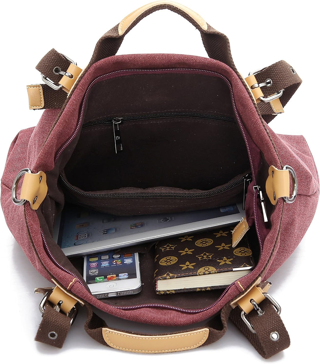 LOSMILE Damen Canvas Schultertasche Rucksack Gross,Handtasche Vintage umhängetasche Anti Diebstahl T