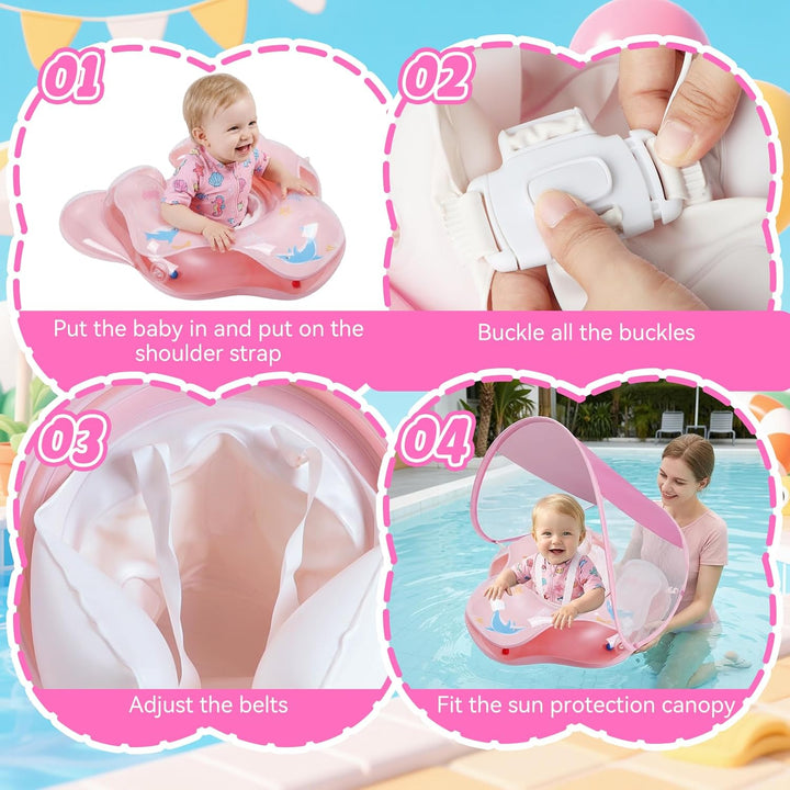 Baby Schwimmring mit Sonnendach UPF50+ Schwimmring Baby mit Sonnendach mit 1*Luftpumpe & 2*Flickzeug