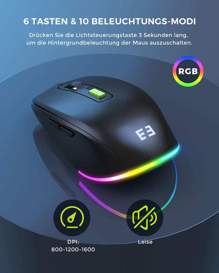 seenda JPX006 Tastatur Maus Set kabellos beleuchtet, wiederaufladbare USB &amp; Typ C Funktastatur mit M