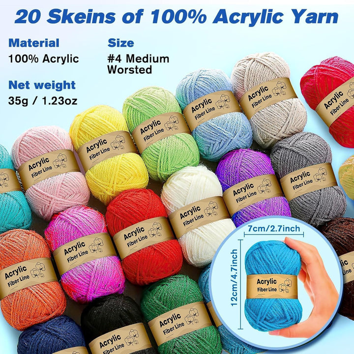 75 Farben Häkelwolle Set, Grosse Stricktasche, 20 Garnfarben, komplettes Set Mit Strickzubehör Einsc