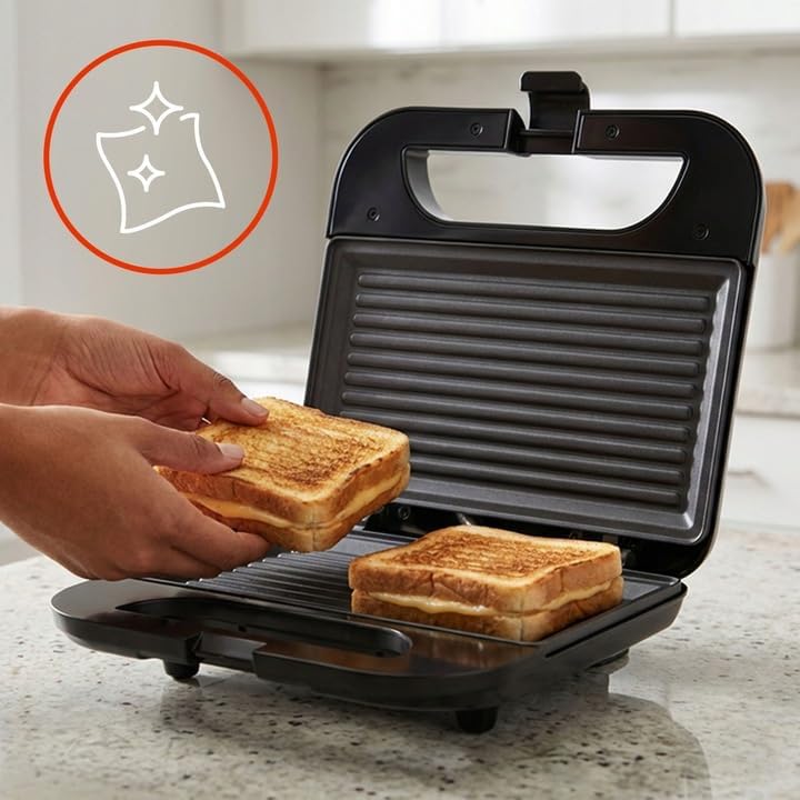 Kontaktgrill 750W Sandwichmaker &amp; Panini Grill, Antihaft-Grillplatten, schnelles Aufheizen 2 Min, 2