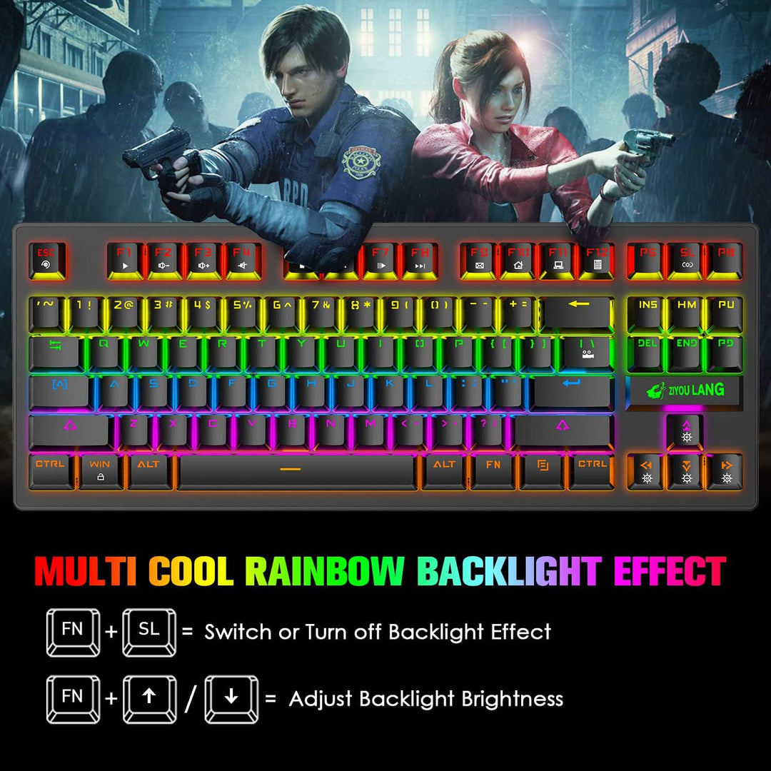 Kabelgebundenes mechanisches TKL-Gaming-Tastatur- und -Maus-Set mit 87 Tasten 3-in-1, mehrere RGB-LE