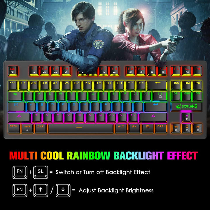 Kabelgebundenes mechanisches TKL-Gaming-Tastatur- und -Maus-Set mit 87 Tasten 3-in-1, mehrere RGB-LE