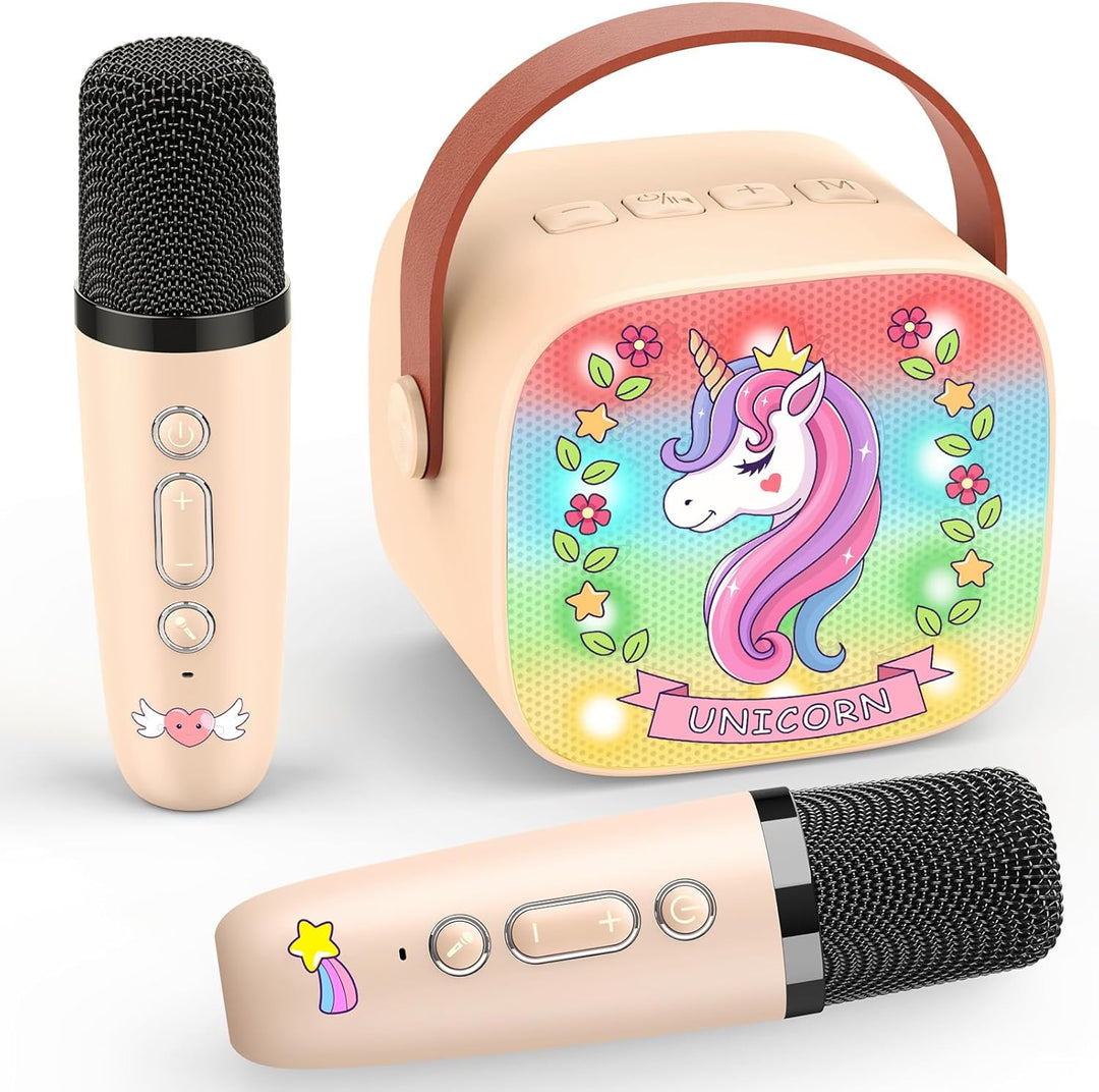 Dislocati Karaoke Anlage Set mit 2 Bluetooth Mikrofonen Kinder, Einhorn Geschenk für Mädchen 3-12 Ja