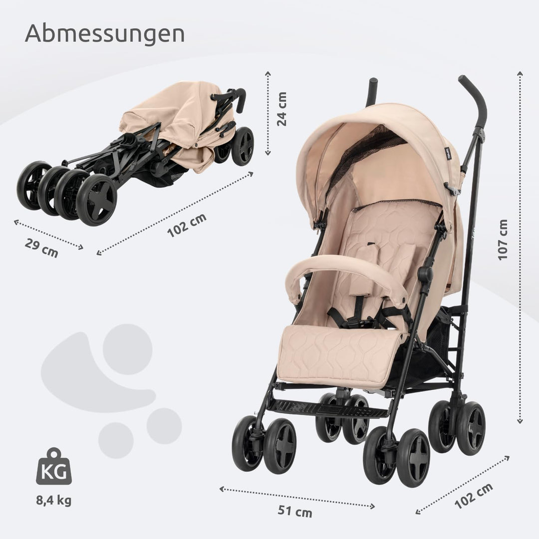 Lorelli Kinderwagen, Buggy IDA, schwenkbare Vorderräder, Rückenlehne verstellbar, Farbe:beige-schwar