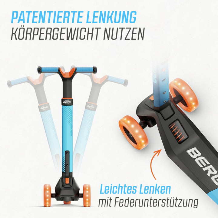 Kinderroller BERG Nexo, Kinderscooter ab 2 Jahre, Mit LED-Räder Zubehör, Mint Blau, Blau