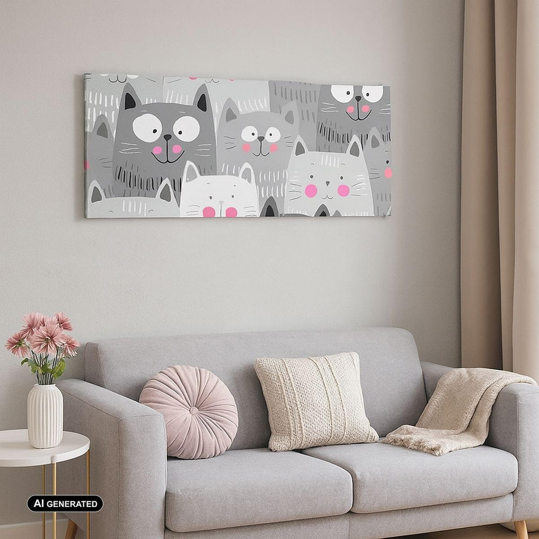 Wandbilder Dekoration Wohnzimmer Kittys Tiere Illustration Panorama Bilder auf Leinwand 120x50cm Lei