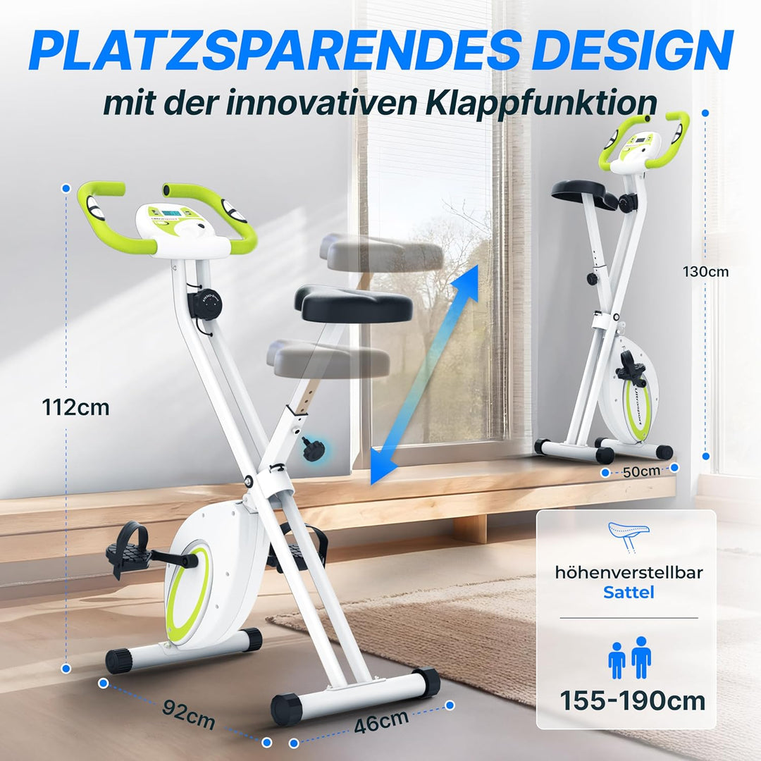 Ultrasport F-Bike, Fahrradtrainer, Heimtrainer, klappbarer Hometrainer, LCD Display, opt. Handpulsse