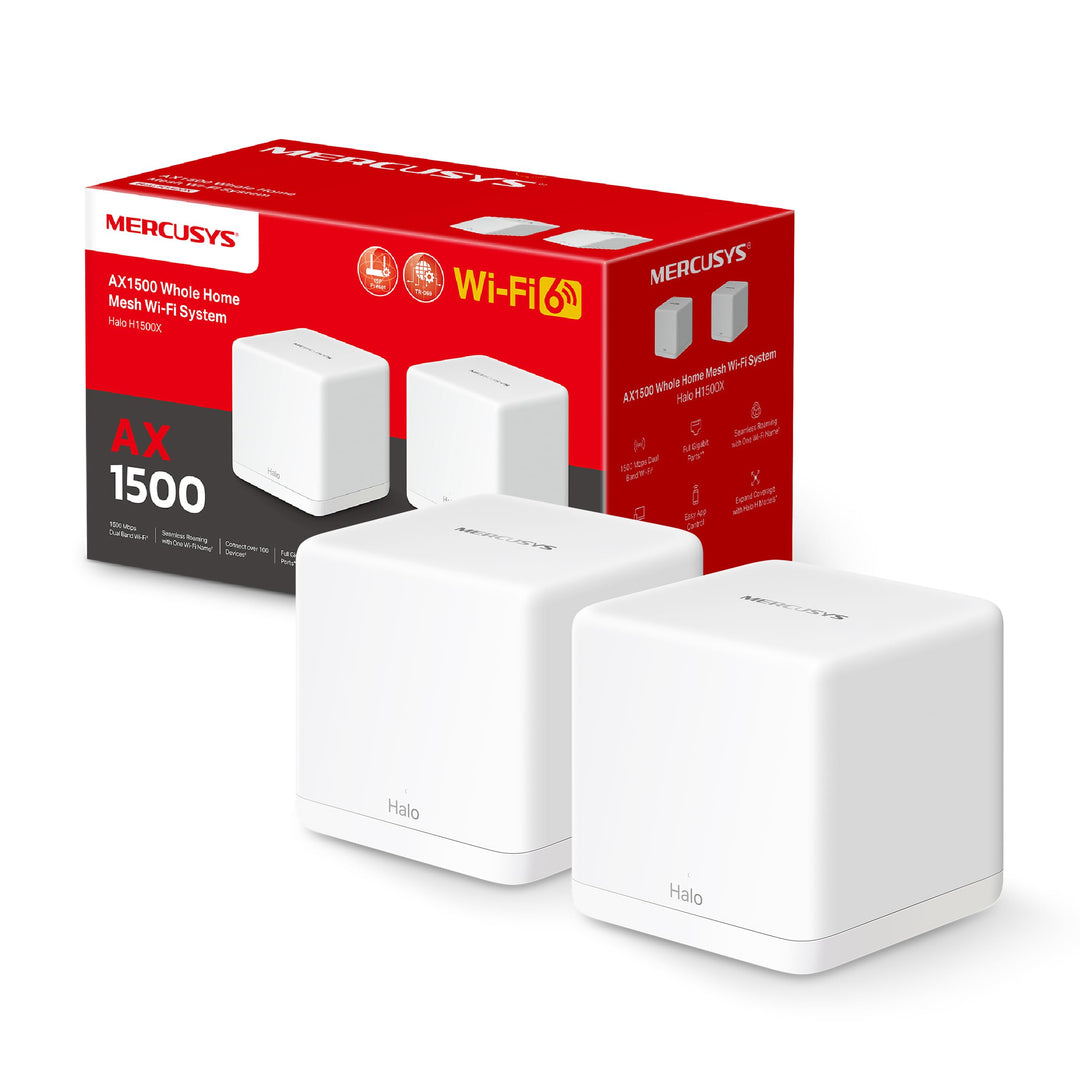 Mercusys Halo H1500X Wi-Fi 6 Mesh WLAN Set (2er Pack), AX1500 Dual Band Router & Repeater, Gigabit-P