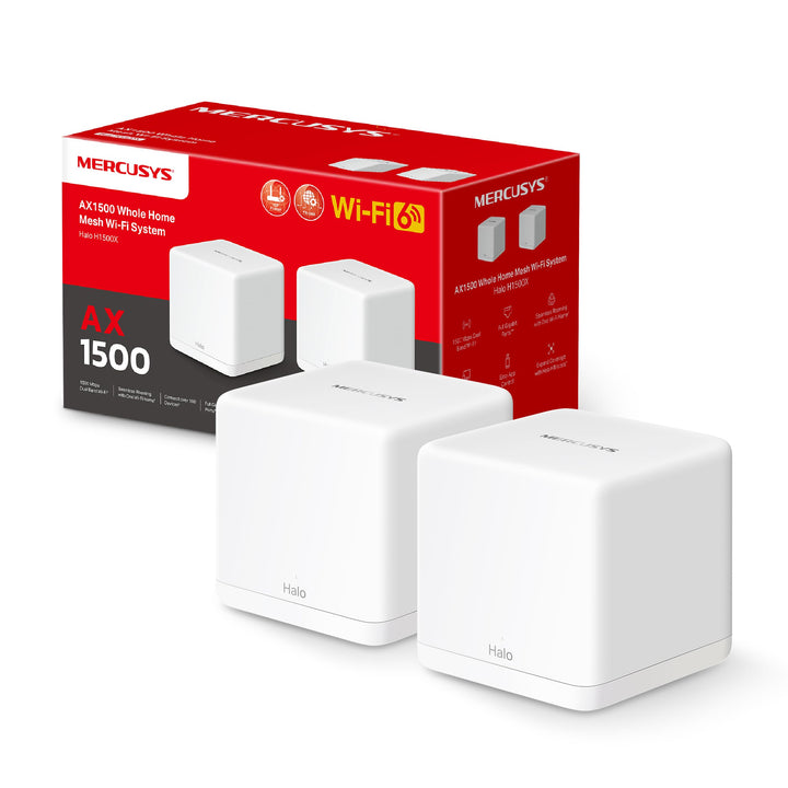 Mercusys Halo H1500X Wi-Fi 6 Mesh WLAN Set (2er Pack), AX1500 Dual Band Router & Repeater, Gigabit-P
