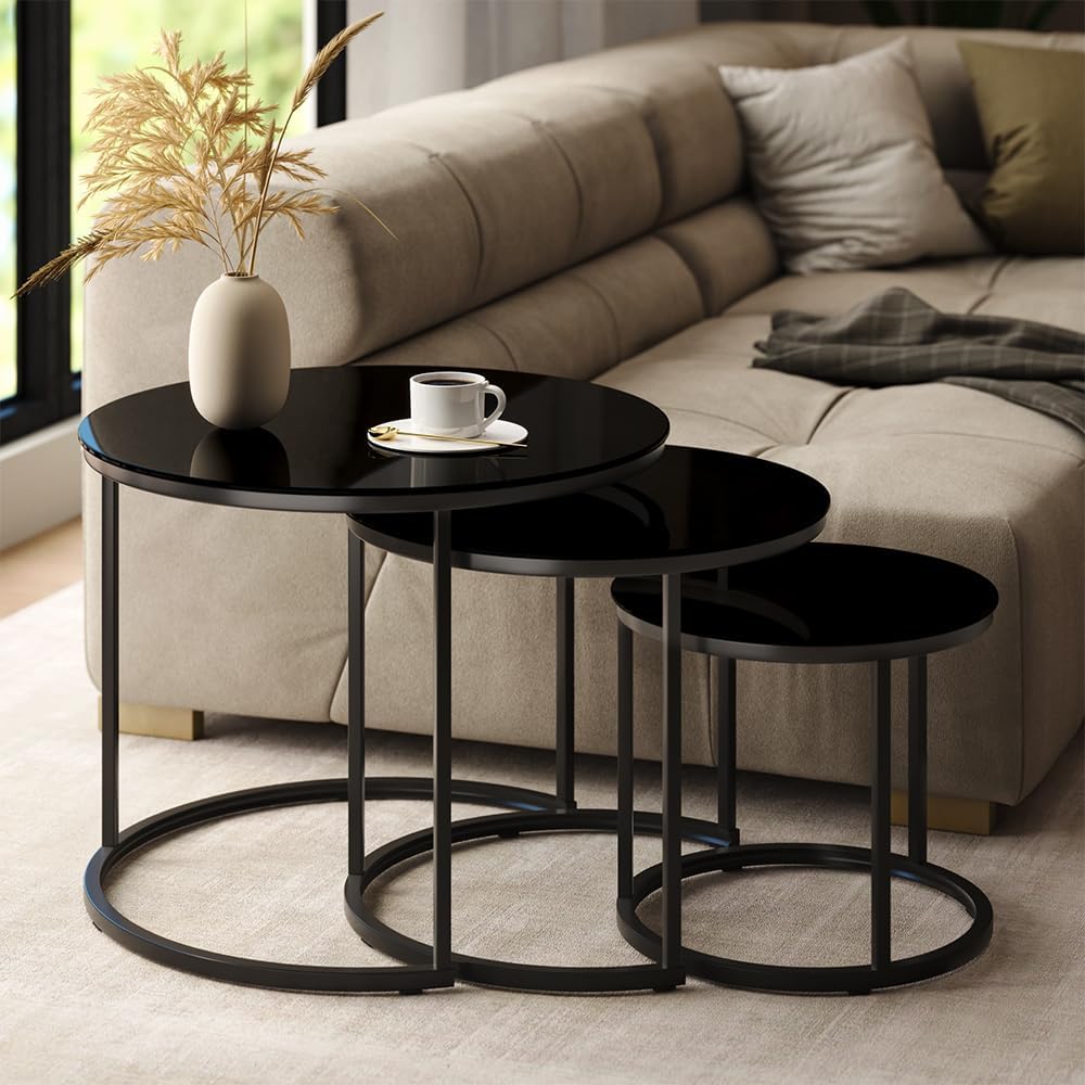Vicco Couchtisch-Set Montreal, Glas, 55 x 55 cm 3 Teile Glas 3er Set, Glas 3er Set