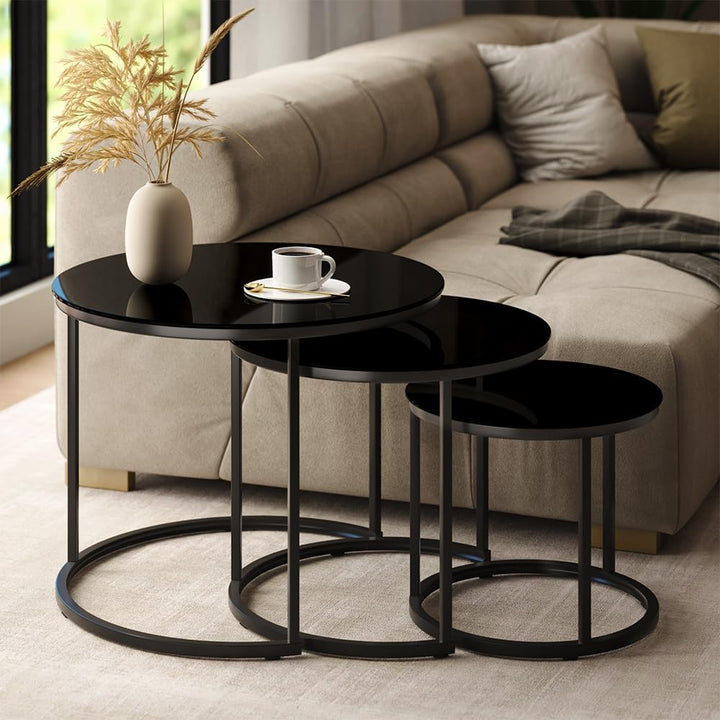 Vicco Couchtisch-Set Montreal, Glas, 55 x 55 cm 3 Teile Glas 3er Set, Glas 3er Set