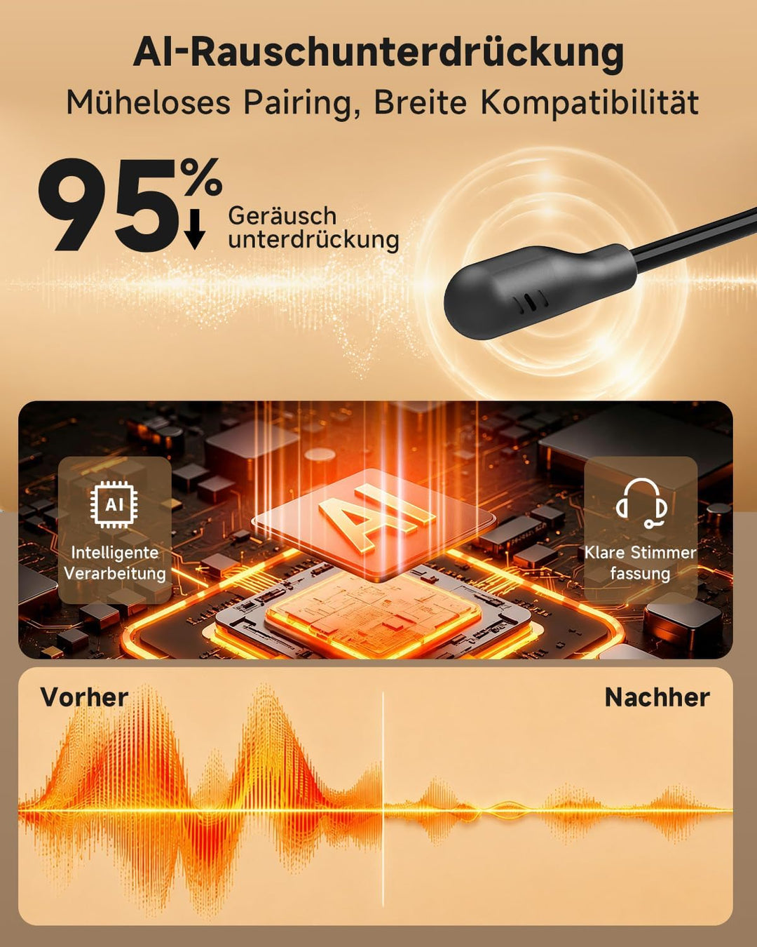 AOC 3-in-1 Bluetooth Headset mit Mikrofon Mono Headset Kabellos 2.4G Dongle | Bluetooth Headset mit