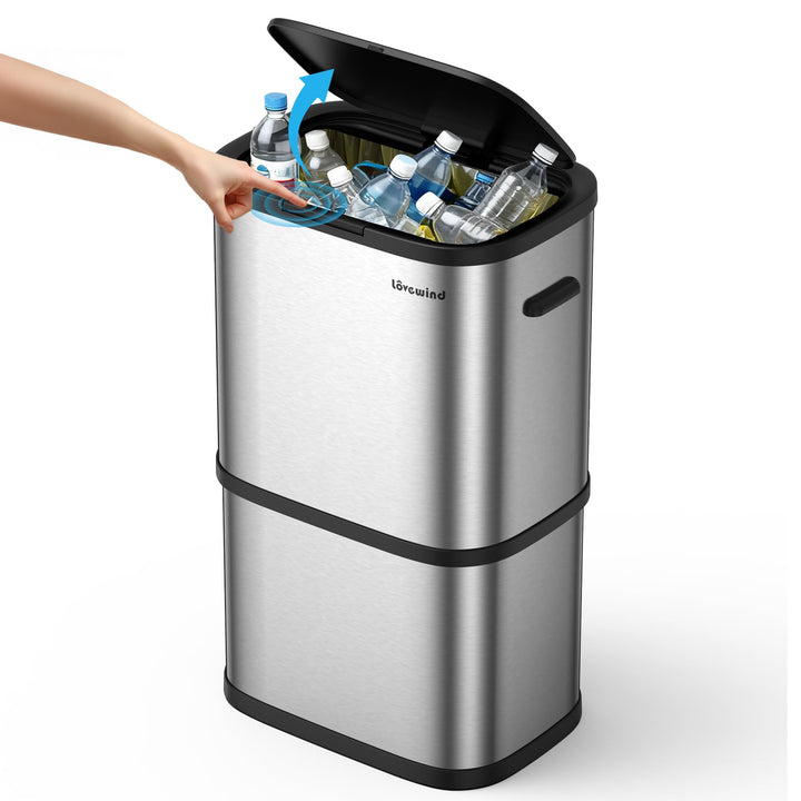 lovewind Mülleimer Küche 60L Edelstahl, Abfalleimer küche mit Deckel, Soft-Close Verschluss, Werkzeu
