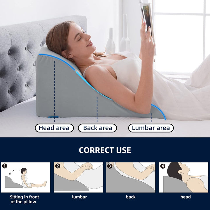NOFFA Lesekissen für Bett und Sofa - Memory Schaum Keilkissen - Ergonomisches Rückenlehne Kopfkissen