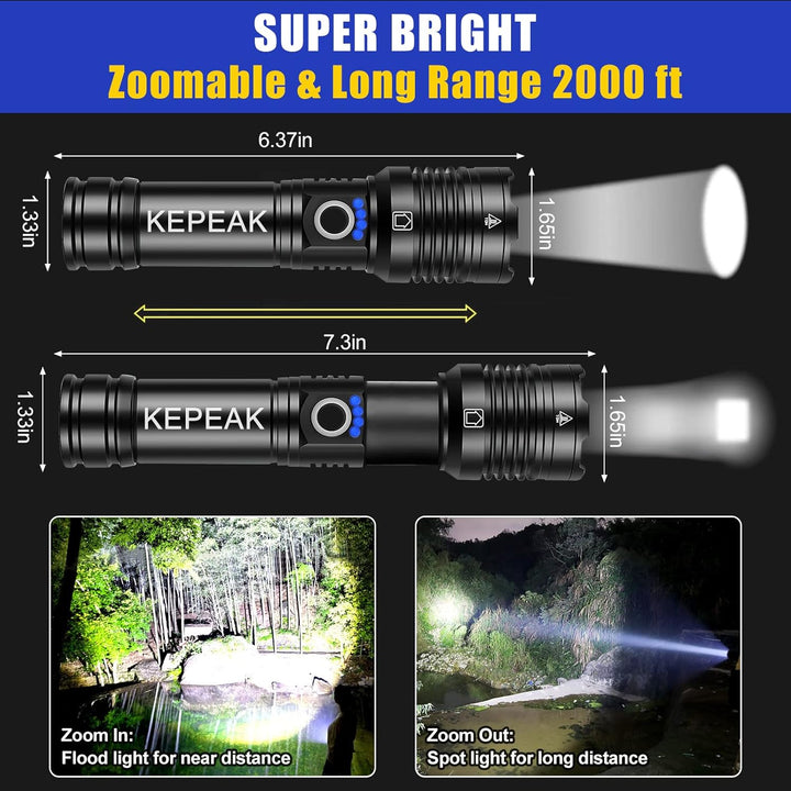 KEPEAK 5000 Lumen Led Taschenlampe Koffer-Set Ideal für Outdoor Camping, Extrem Hell Taschenlampe Le