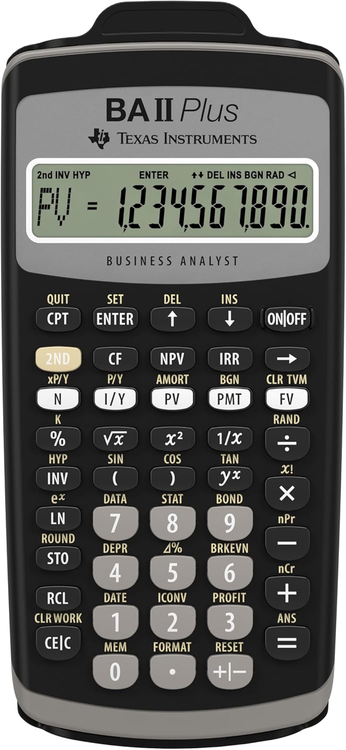 Texas Instruments BA II Plus Taschenrechner (Hosentasche, finanziell, Schwarz, Knöpfe, Akku)