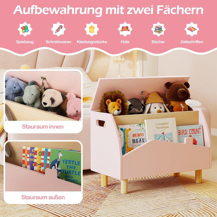 COSTWAY Spielzeugkiste Holz mit Regal, Spielzeugtruhe mit Deckel, Aufbewahrungstruhe Spielzeugbox fü