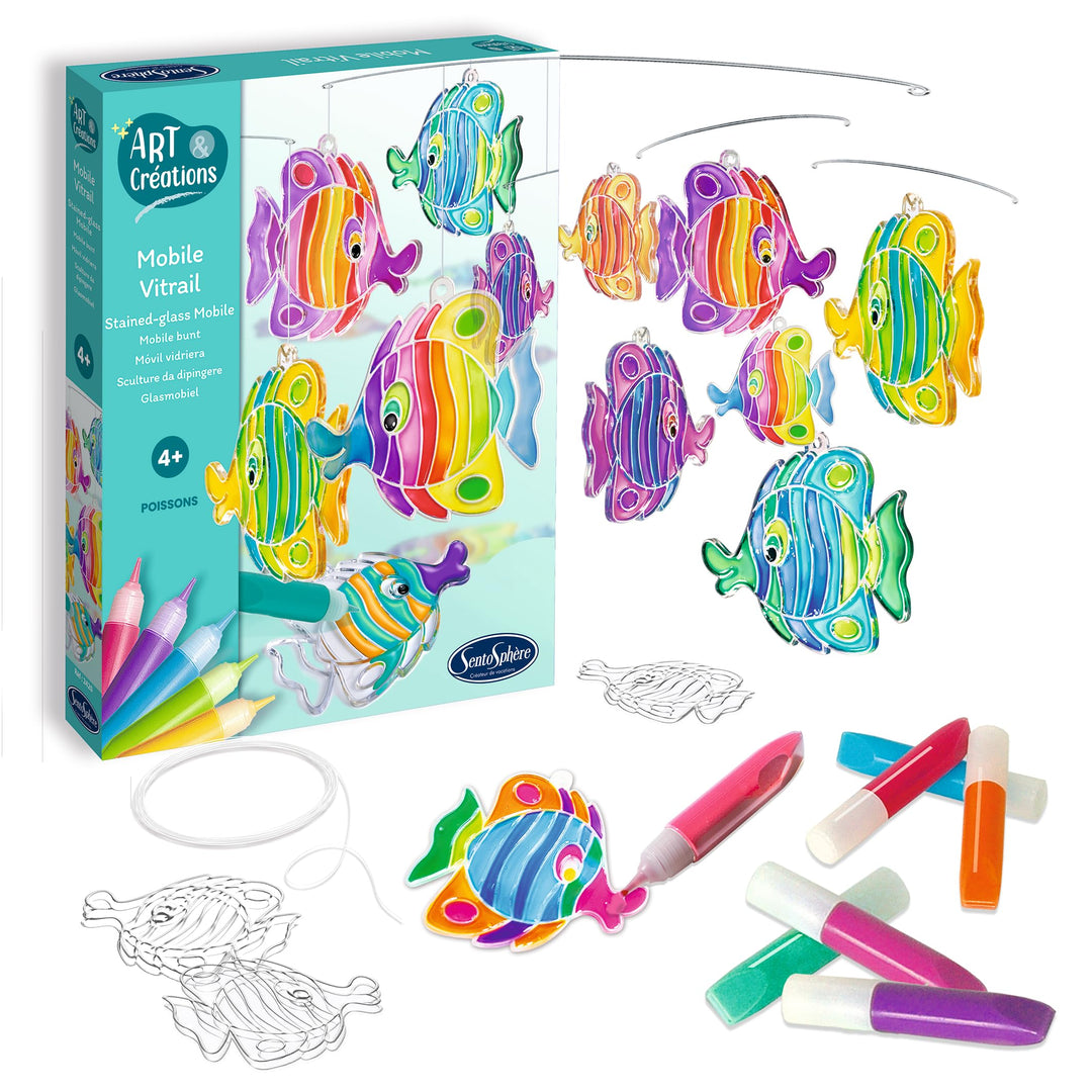 Sentosphère 3902420 Bastelset Mobile Fische, DIY Kreativ-Set für Kinder ab 4 Jahren